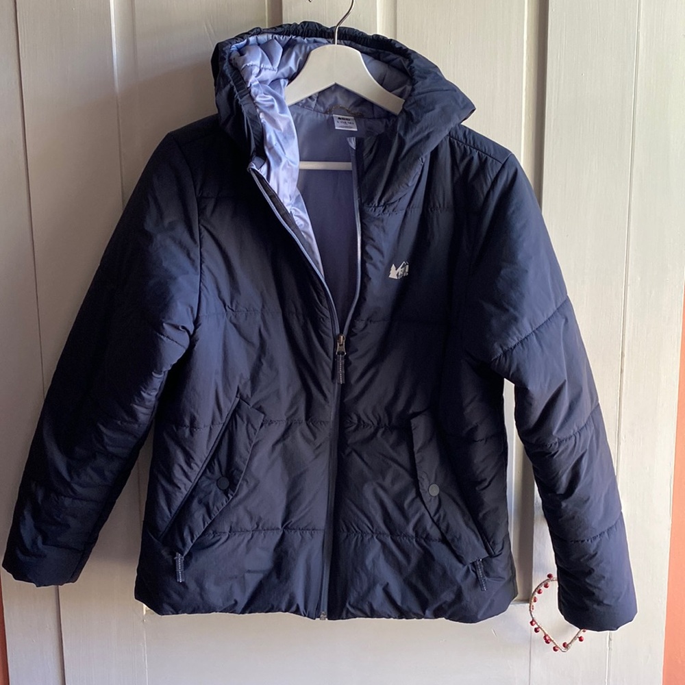 REI unisex Primaloft hooded winter jacket size L 14-16yrs like new